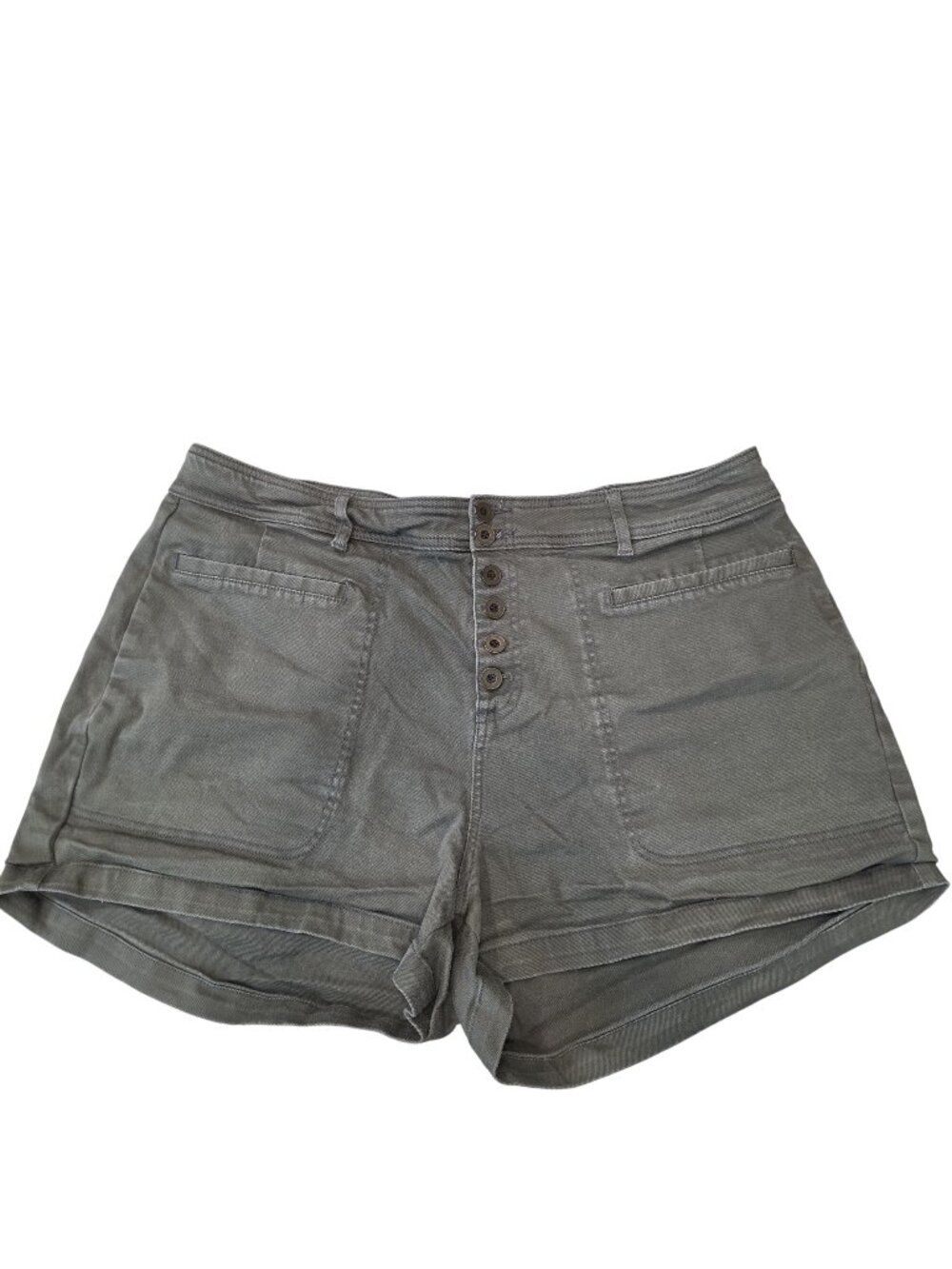 Ava & Viv Womens Plus Size Olive Green Button Front Shorts 20W